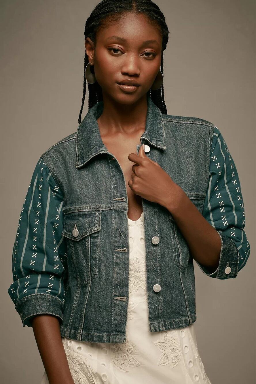 NWT Anthropologie Pilcro Crafted-Sleeve Quilted Denim Cotton Jacket Size Medium